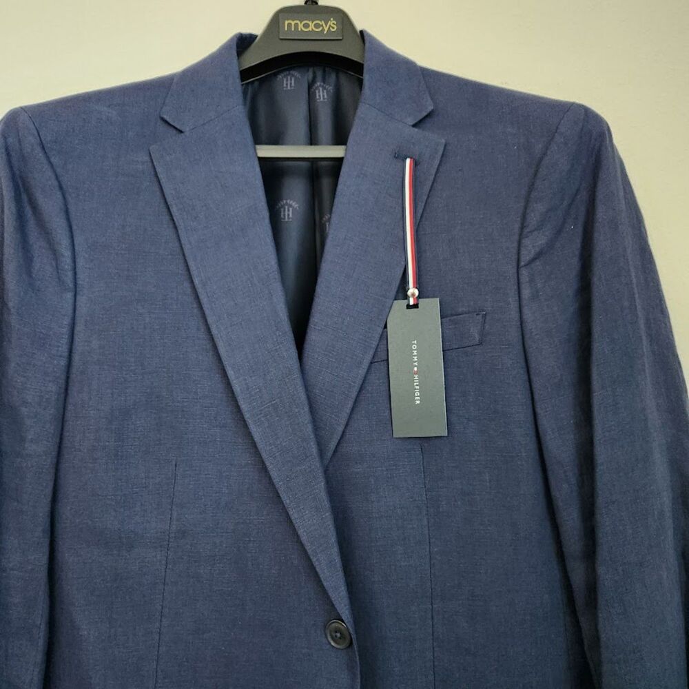 Tommy Hilfiger 100% Linen Navy Blazer Jacket Sport Coat | 44L | NWT - Picture 3 of 8